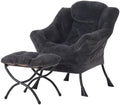 Welnow Lazy Chair with Ottoman, Reading Chair with Footrest, Navy Blue