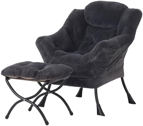 Welnow Lazy Chair with Ottoman, Reading Chair with Footrest, Navy Blue