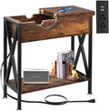 Flip Top End Table with Charging Station, 12" D x 24" W x 24" H, Brown