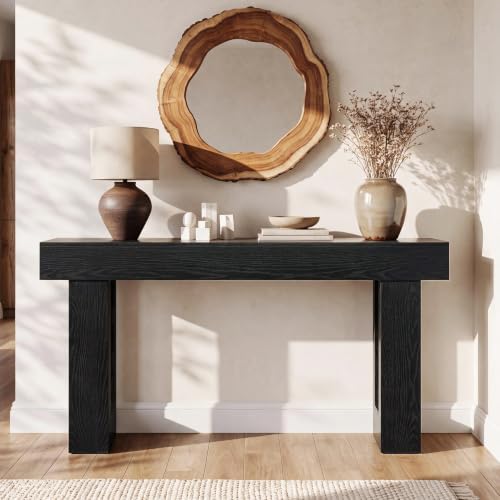 LITTLE TREE 63 Inches Long Sofa Table, Black Console Table for Living Room