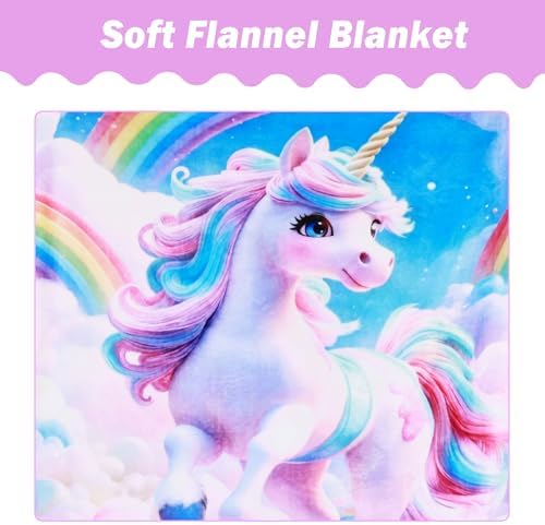 Softan Kids Throw Blanket for Girls & Boys, Warm Soft Toddler Fleece Blankets for Sofa Couch Bed， Cozy Fuzzy Plush Flannel Kids Throw Blanket for Daycare & School - 50x60In Rainbow Unicorn