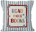 Boho Classroom Reading Throw Pillow Cover 18x18, Book Lover Bookish Gifts Decorative Pillow Covers for Kids Nursery Bedroom Reading Room Corner Nook, Blue Striped Accent Pillows Cover Pillowcases