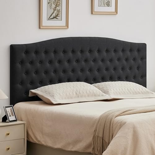 Tufted Tall King Size Headboard, Linen Button Diamond Headboards, Black