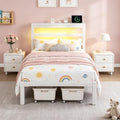 Twin Bed Frame with Charging Station and LED Lights Headboard,White