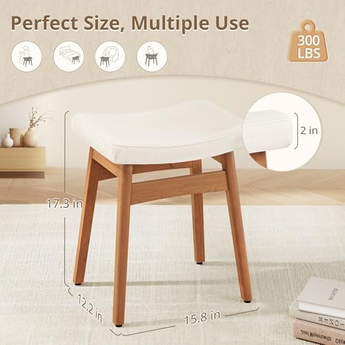 LUE BONA Vanity Saddle Stool with Wood Legs, Modern Vanity Chair for Makeup