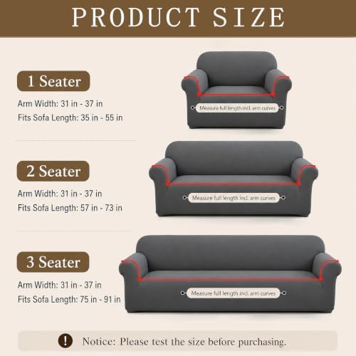 3Pcs Sofa Covers - Streth Sofa Slipcovers Couch and Loveseat Covers Set Washable Furniture Protector for Living Room Armchair with Non-Slip Elastic Bottom for Kids, Pets, WrinkleProof