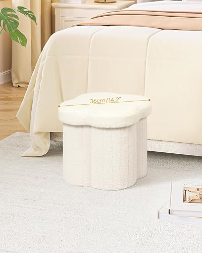 B FSOBEIIALEO Storage Ottoman Cube,12.6" Flower Shaped Ottomans,Cream White