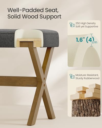 SONGMICS Makeup Stool, Padded Vanity Foot Rest, Solid Wood X Legs