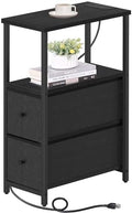 TUTOTAK Narrow End Table, Skinny Side Table with Charging Station