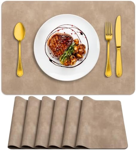 ADRIMER Fall Placemats Set of 6, Heat Resistant Faux Leather, Apricot