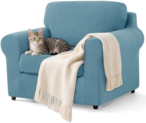 SUBRTEX 3 Pieces Stretch Sofa Slipcover Sets Couch Cover Sets Backrest Cushion Covers Furniture Protector Collection Set for Oversize Sofa Loveseat Chair Slip Covers(Small, Steel Blue)