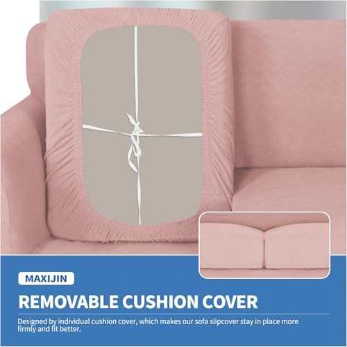 MAXIJIN 3 Piece Couch Covers for 2 Cushion Couch Sofa Cover, Stretch Loveseat Sofa Slipcovers for Sofas with 2 Large Cushions, Thick Dogs Pet Furniture Covers (71"-91", Dusty Pink)