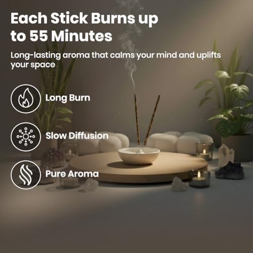 Tulasi Sandalwood Incense Sticks - 48 Natural Scent Sticks | with Real Herbs | Long-Lasting 55-Minute Burn | Natural Essential Oils | Perfect for Meditation, Yoga & Removing Negative Energy