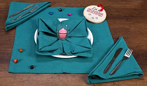 Ramanta Home Teal Cotton Dinner Napkins Set of 12, 18x18 Inch