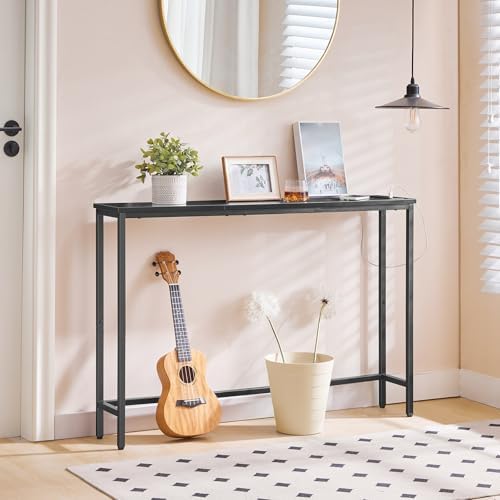 HOOBRO Narrow Console Table with Power Outlets, 44.9 Inches Sofa Table Slim