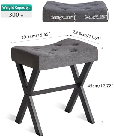 IBUYKE U-Shaped Linen Vanity Stool, X-Leg Makeup Chair, Dark Gray WBD018G