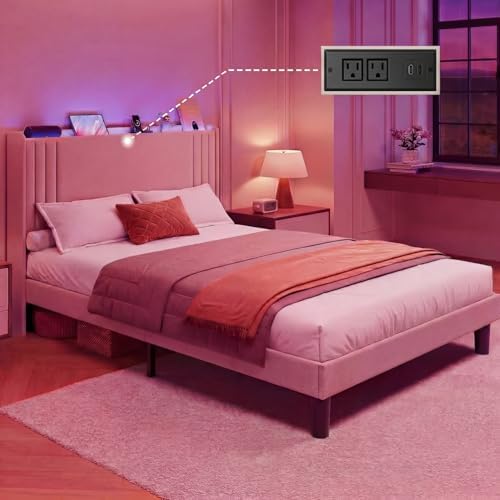 Gizoon Full Bed Frame with Charging Station and LED Lights