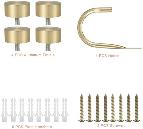 Premium Curtain Holdback, Quality Metal Decorative Curtain Holdbacks with Zinc Alloy Cap Finials,Rust-Proof, Set of 4 Window Curtain Holdbacks,Brass