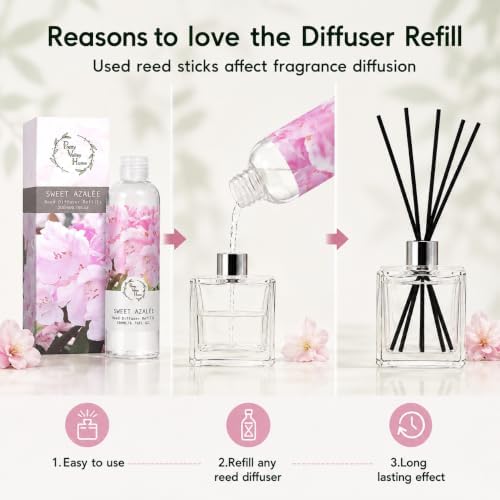 Reed Diffuser Refill, Sweet Azalee Reed Diffuser Oil Natural Scented Essential Oil Refill Home Fragrance for Bathroom, Bedroom, Office Decor 200ml