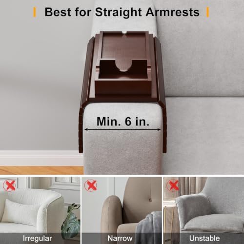 Bestjing 2 Pack Couch Armrest Table with Detachable Cup Holder Tray(Walnut)