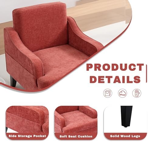 Accent Chair for Living Room,Mid-Century Arm Chair Chenille Fabric Living Room Chairs,Upholstered Reading Chair for Bedroom,Single Sofa Chair with Wood Legs for Apartment (Orange)