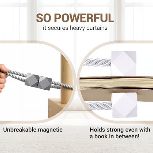 Hion Magnetic Curtain Tiebacks Grey 2pcs, Curtain Tiebacks Buckles Holdbacks Holders Hooks Clip for Home Bedroom Office Decorative Curtain