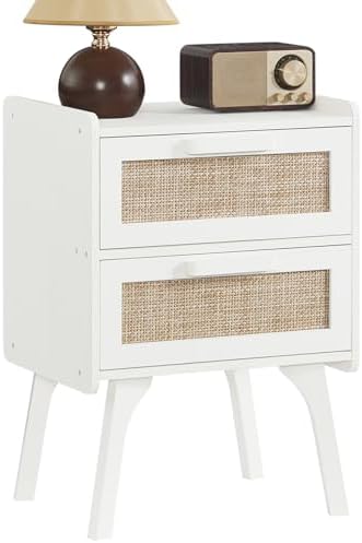 Lerliuo Rattan Night Stand for Bedroom, 2 Drawers