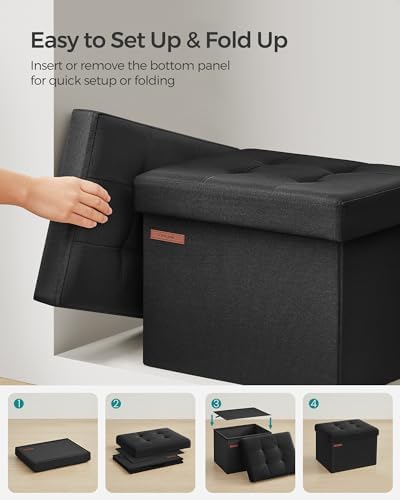 SONGMICS Small Folding Storage Ottoman, 15.7 x 12.2 x 12.2 Inches