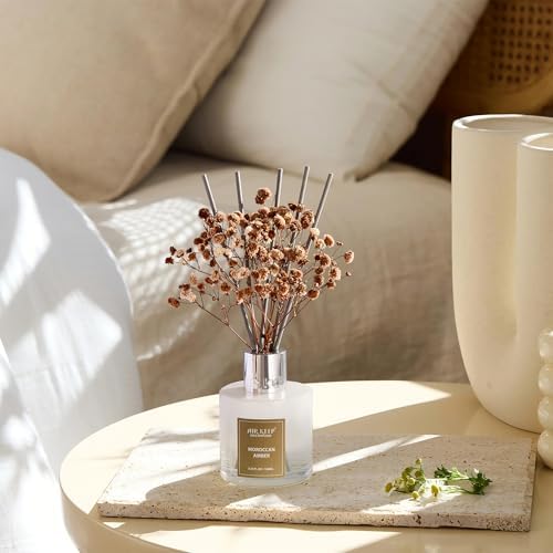 Airkeep Reed Diffuser Set,3.38 fl oz (100 ml) - Moroccan Amber Oil Diffusers with 8 Reed Sticks, Home Fragrance Reed Diffuser for Bathroom Shelf Decor
