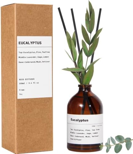 Reed Diffuser Set, Eucalyptus Scent, 3.4 fl oz, Oil Diffusers with Sticks