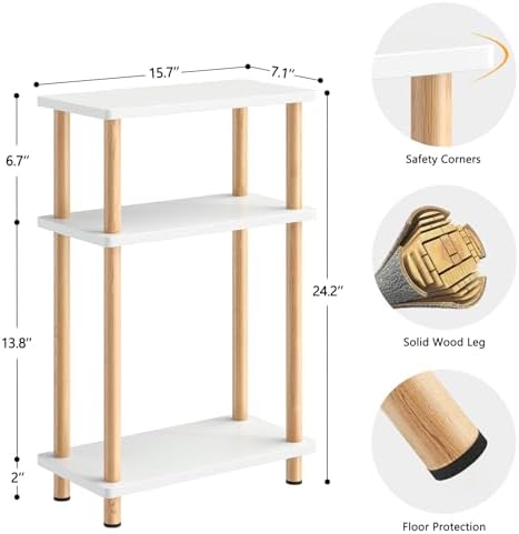 Apicizon Small Narrow Side Table, 3-Tier End Table, White Natural