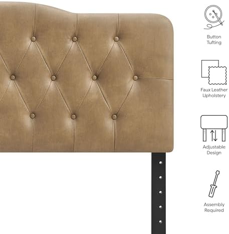 Modway Annabel Faux Leather Adjustable Queen Headboard in Toast - Padded Vegan Leather Headboard with 7 Height-Adjustable Positions