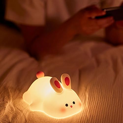 Cute Big Face Bunny Night Light Silicone, Bunny Decor Atmosphere Night Lamp for Kids Room, Baby Nursing Bedside Touch Lamp, Rechargeable and Dimmable,Cute Baby Night Light.