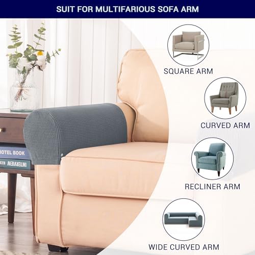 SUBRTEX Stretch Couch Arm Covers Set of 2, Non-Slip Sofa Armrest Slipcovers