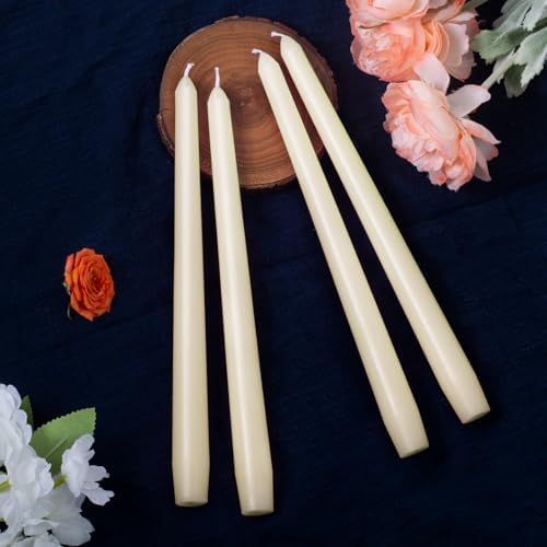 Everymoment Ivory Taper Candles - 24 Pack 10 Inch Candlesticks - Dripless & Smokeless Tapered Candle 8 Hours Unscented Cream Candle Sticks - Perfect for Wedding Holiday Dinner Party Home Decor