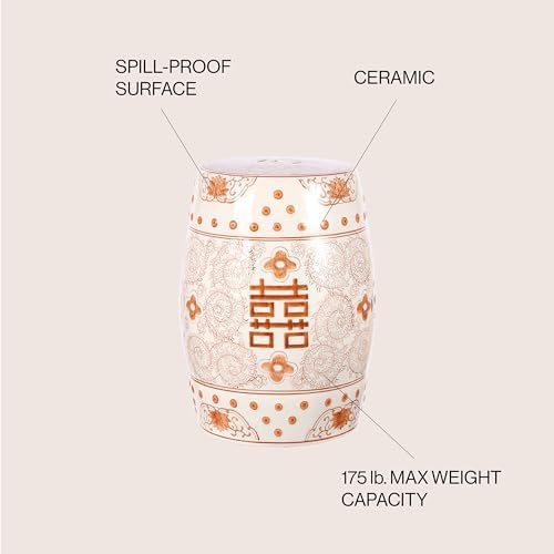 JONATHAN Y Double Happiness Ceramic Garden Stool 18" Table, Orange/White