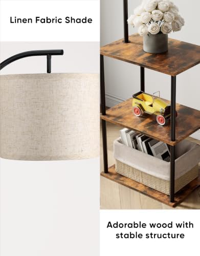 Floor Lamp with Table,Night Stand Lamp,End Side Table for Living Room Brown