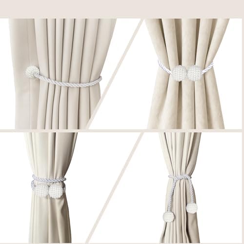 Hion Magnetic Curtain Tiebacks White 6pcs, Curtain Holdbacks Hooks Holders