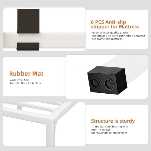 18 Inch Metal Full Size Bed Frame with Steel Support, Noise-Free