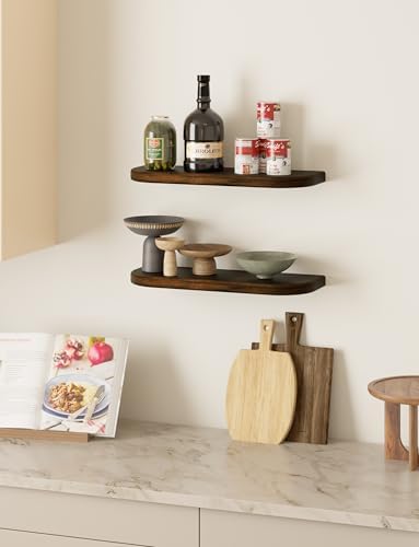 BATODA Set of 2 17" Acacia Wood Floating Shelves for Wall, Walnut Color
