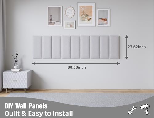Peel and Stick Upholstered Headboard Queen Size, 9 Panels
