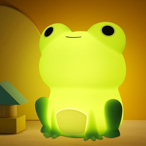 OkiyiD Frog Night Light for Nursery, Rechargeable Dimmable Bedside Lamp with Touch Control(ABS+SIL), Portable Kids Gift for Girls, Boys, Babies