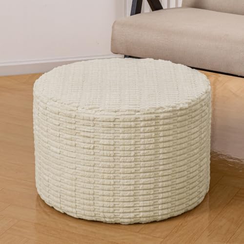 Asuprui Supportive Boucle Pouf Ottoman Foot Rest Elevate Your Living Room Decor with Lightweight Pouf Filler Modern Foam Stuffed Poof Perfect to Rest Your Feet (Ivory, 20x20x14 Inches)