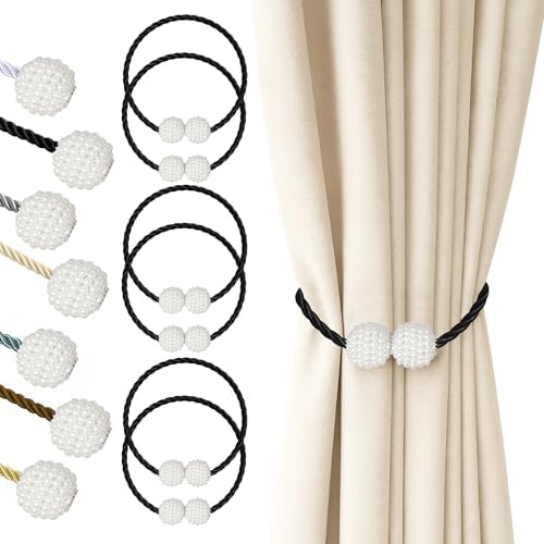 Hion Magnetic Curtain Tiebacks Black 6pcs, Curtain Holdbacks Hooks Holders