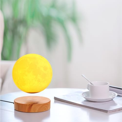 Levitating Moon Lamp,Floating and Spinning in Air Freely with 3D Printing LED Moon Lamp Has 20 Modes for Unique Gifts,Room Decor,Night Light,Office Desk Toys (Wooden Base 16 Colors)