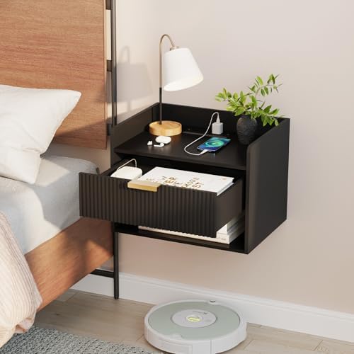 Arbuxzuy Floating Nightstand Set of 2 with Charging Station and Drawer