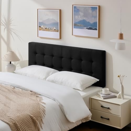 Linen Stitched Tufted King Headboard, Adjustable Height 37.2-42.3 in, Black