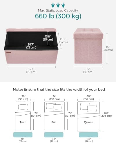 SONGMICS 30 Inches Folding Storage Ottoman Bench, Load 660 lb