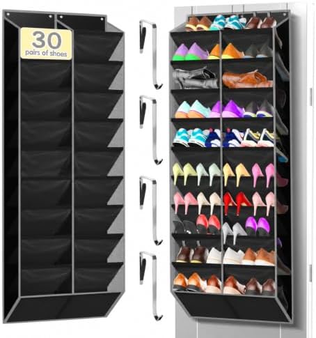 Kotkn 10-Tier Over the Door Shoe Organizer, 20 Pockets Holds 20-30 Pairs, Heavy-Duty Oxford Fabric with Hexagon Mesh for Boots & Sneakers-Black