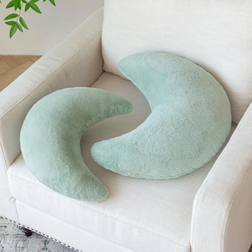 Moon Pillow, Decorative Throw Pillows with Soft Faux Rabbit for Bed Couch, Moon Shaped Pillows Plush Floor Cushions Room Decor Pillow for Sofa Bedroom Living Room